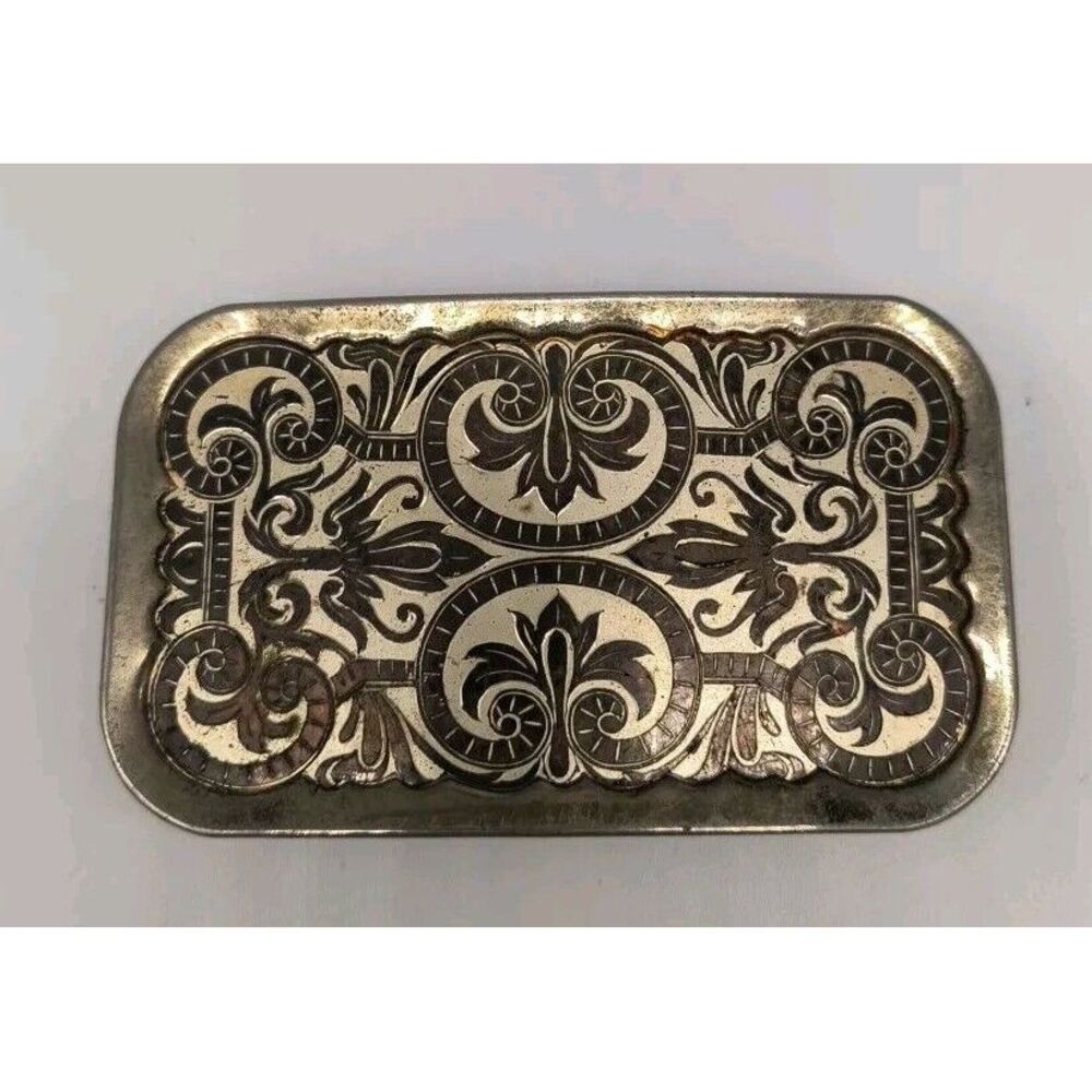 Vintage Nickel Plated Metal Western Cowboy Belt Buckle Rectangular